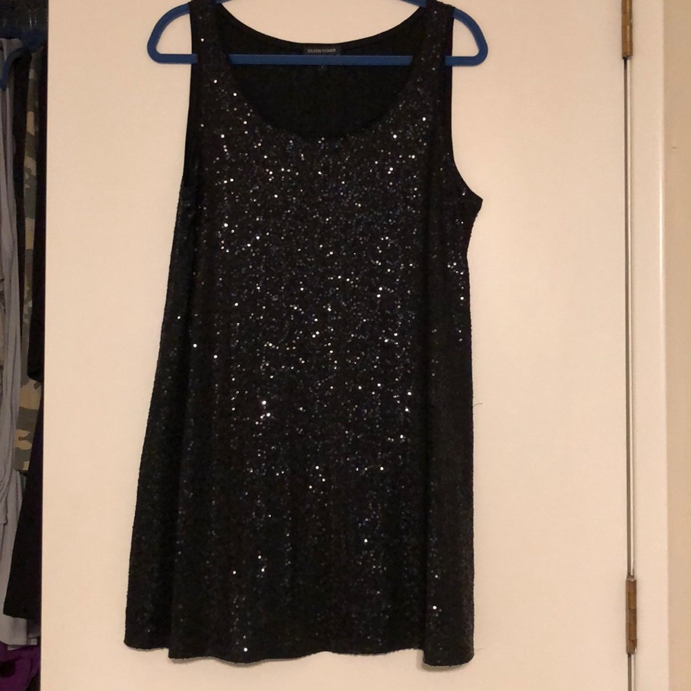 Eileen Fisher. Black. Silk.  sequin tank.